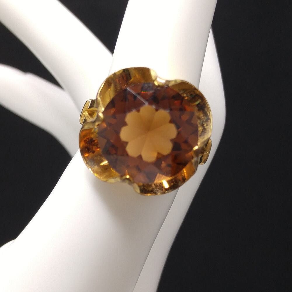 Vintage Clark Coombs 10K Gold Filled Topaz Glass Cocktail Ring 5.5